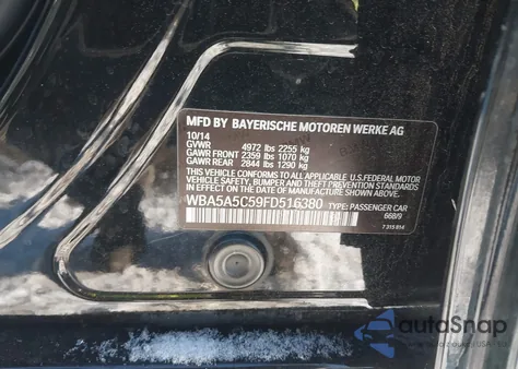 2015 BMW 528I z USA, uszkodzony, nr VIN WBA5A5C59FD516380